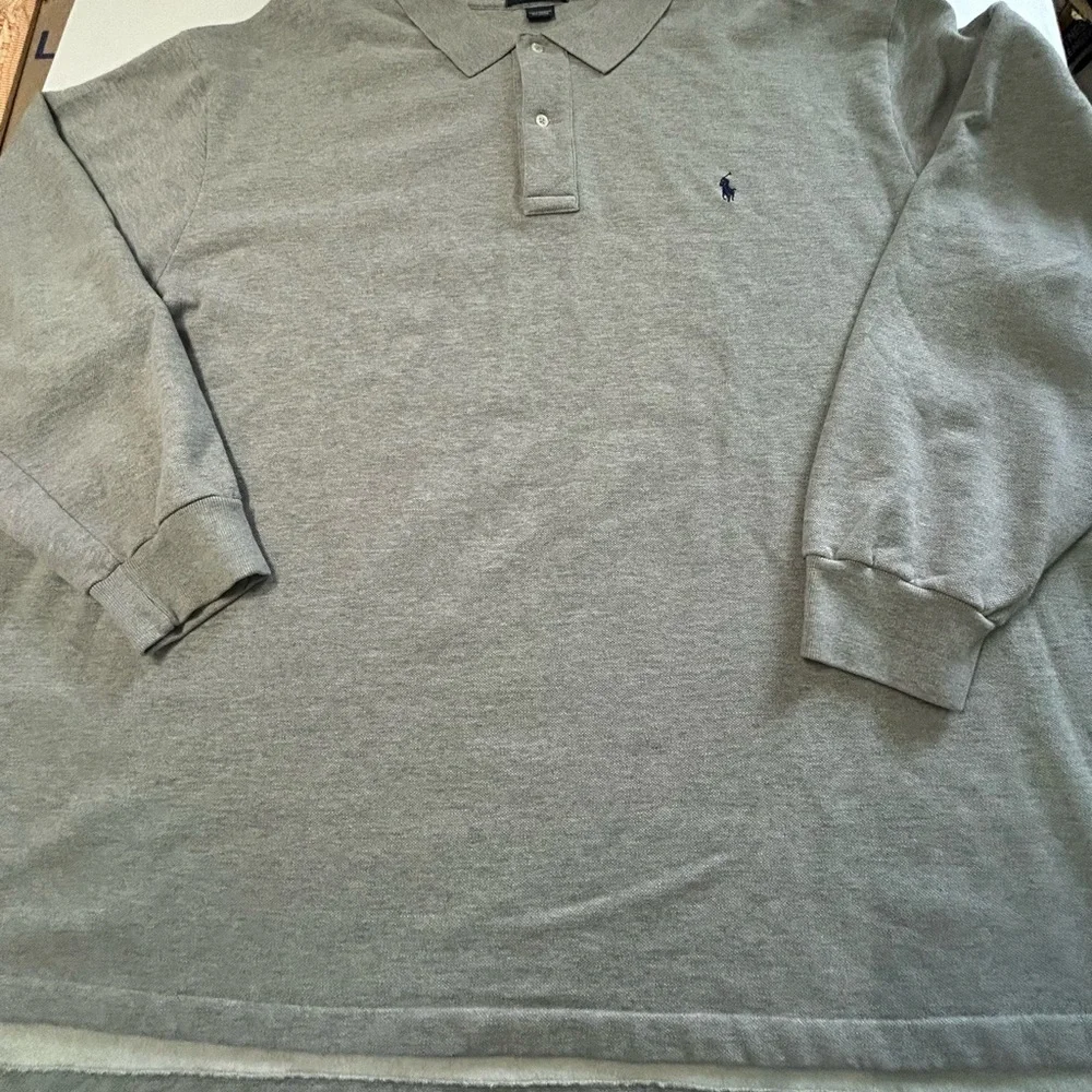Polo Ralph Lauren men’s 4X fleece lined long sleeve polo shirt light gray color‎